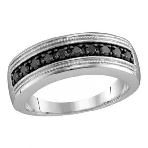 .50TCW Enhanced Black Diamond Gents Wedding Band Sterling Silver/Size 10