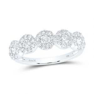1.0TCW Diamond 5 Halo Anniversary Band 14KT WG