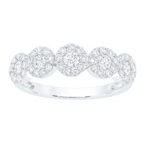 1.0TCW Diamond 5 Halo Anniversary Band 14KT WG