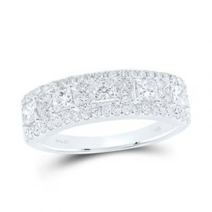 1.0TCW Diamond x5 Princess Halo Anniversary Band 14KT WG