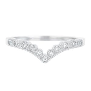 .15TCW Diamond Scalloped Vintage Design Chevron Ladies Stacking Band 10KT WG