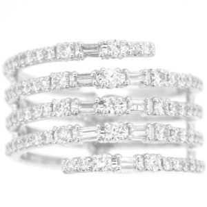 1.00TCW Round & Baguette Diamond 5 Row Wrap Right Hand Ring 14KT WG/12MM