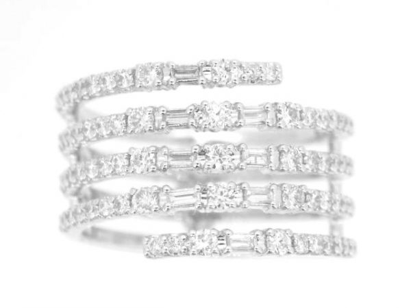 1.00TCW Round & Baguette Diamond 5 Row Wrap Right Hand Ring 14KT WG/12MM