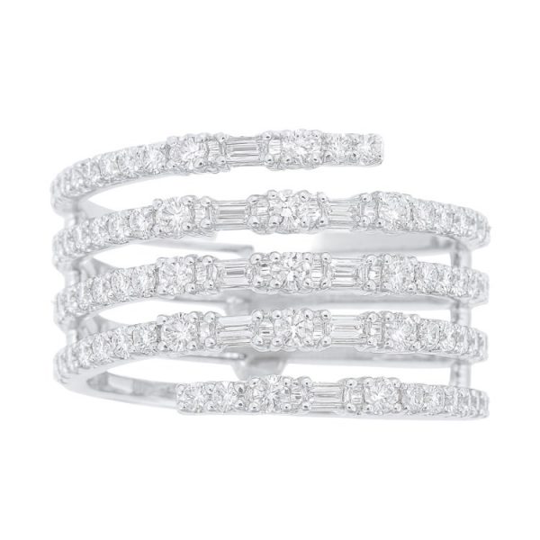 1.00TCW Round & Baguette Diamond 5 Row Wrap Right Hand Ring 14KT WG/12MM