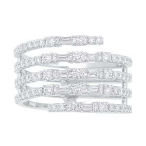 1.00TCW Round & Baguette Diamond 5 Row Wrap Right Hand Ring 14KT WG/12MM