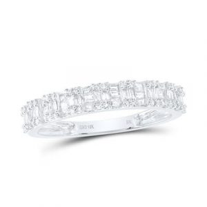 .33TCW Diamond Round & Baguette Ladies Stacking Anniversary Band 10KT WG/3MM