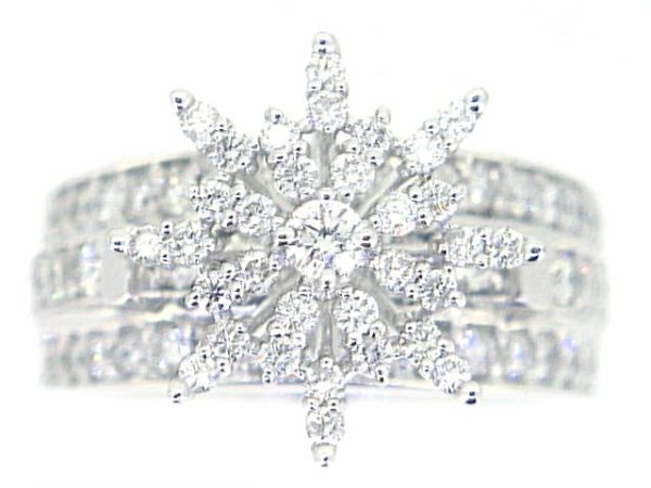 1.50TCW Diamond Snowflake Cluster Ring 14KT WG **Clearance-Final Sale**