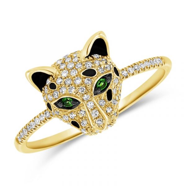 .25TCW Diamond & Genuine Emerald Panther Head Ring 14KT   *CLEARANCE-FINAL SALE*