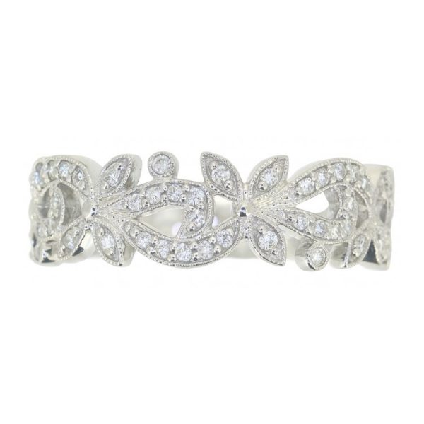 .25TCW/57 Diamond Floral Vintage Design Ladies Band 10KT WG