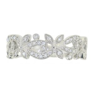 .25TCW/57 Diamond Floral Vintage Design Ladies Band 10KT WG