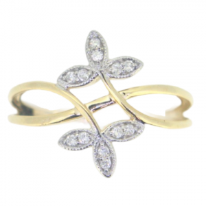 .10TCW Diamonds Cross Over Leaf Design Ladies Ring 10KT
