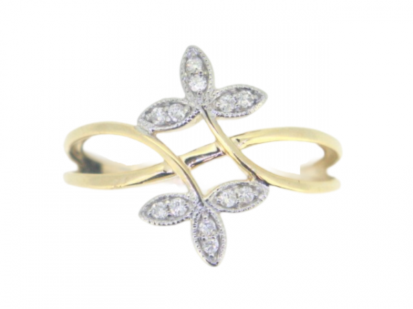 .10TCW Diamonds Cross Over Leaf Design Ladies Ring 10KT