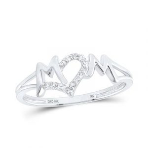 MOM   W/Heart & .09TCW Diamonds Ladies Ring 10KT WG