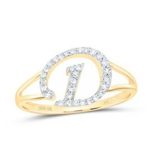 D Initial .17TCW Diamond Script Initial Ring 10KT/10MM