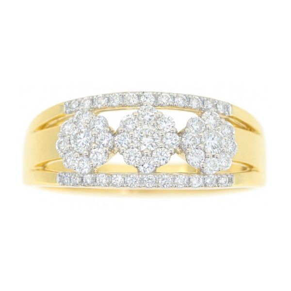 .50TCW Diamond Triple Lotus Flower w/ Diamond Accented Sides Ladies Right Hand Ring 10KT/7MM