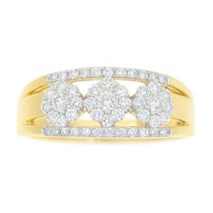 .50TCW Diamond Triple Lotus Flower w/ Diamond Accented Sides Ladies Right Hand Ring 10KT/7MM