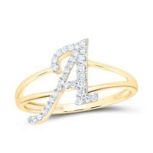 A Initial .17TCW Diamond Script Initial Ring 10KT/10MM