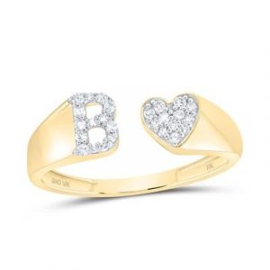 B Initial & Heart .12TCW Diamonds Ladies Ring 10KT