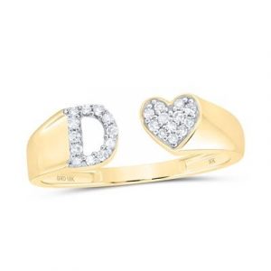 D Initial & Heart w/.12TCW Diamonds Ladies Ring 10KT