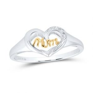 MOM   with Heart & .02TCW Diamonds Ladies Ring Gold Plated Sterling Silver