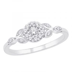 .15TCW Diamond Mini Halo & Leaf Accents Ladies Engagement Ring 10KT WG