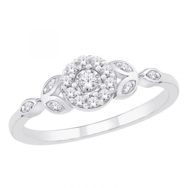 .15TCW Diamond Mini Halo & Leaf Accents Ladies Engagement Ring 10KT WG