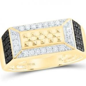 .65TCW Enhanced Black & Wh. Diamond w/ D.Cut Beaded Centre Pattern Rectangular Gents Ring 10KT