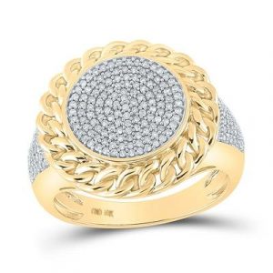 .50tcw Diamond Micro Pave Round Miami Cuban Gents Ring 10KT/20MM