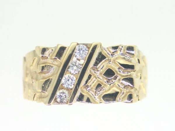 .18TCW/4 Diamond Nugget Textured  Gents Ring 10KT/16x10MM