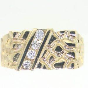 .18TCW/4 Diamond Nugget Textured  Gents Ring 10KT/16x10MM
