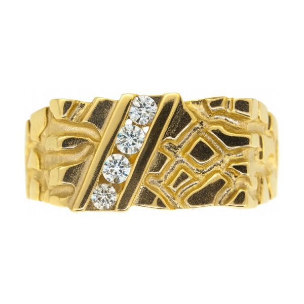 .18TCW/4 Diamond Nugget Textured  Gents Ring 10KT/16x10MM