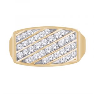 1.0TCW Diamond Diagonal Channel Set Gents Ring 10KT