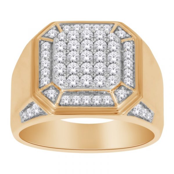 1.0CT Diamond Pave Octagonal Gents Ring 10KT
