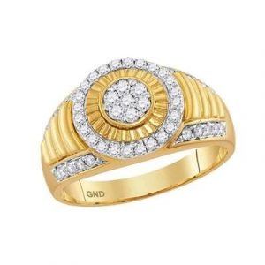 .75TCW Diamond Round Cluster & Halo Gents Ring 10KT