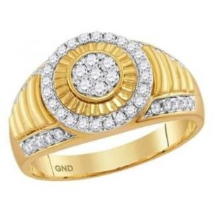 .75TCW Diamond Round Cluster & Halo Gents Ring 10KT
