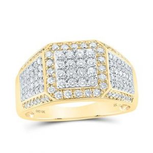 1.0TCW Diamond Pave Cut Corner Gents Ring 10KT