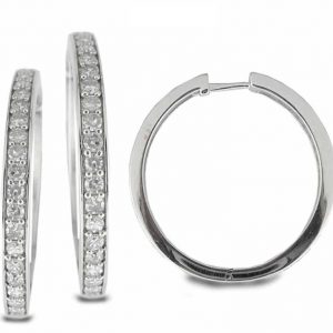 .50TCW Round Brilliant Diamond Claw Set Hoop Earrings 14KT WG/25MM     **CLEARANCE-FINAL SALE**