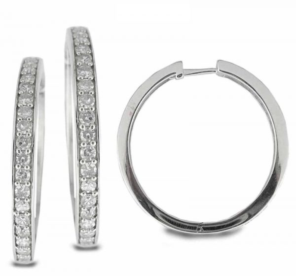 .50TCW Round Brilliant Diamond Claw Set Hoop Earrings 14KT WG/25MM     **CLEARANCE-FINAL SALE**