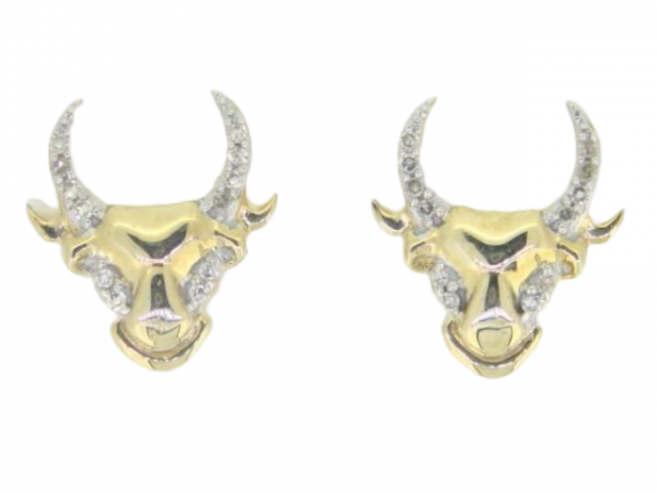 .07TCW Diamond Bull Head Stud Earrings 10KT/15MM   *FINAL SALE*