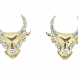 .07TCW Diamond Bull Head Stud Earrings 10KT/15MM   *FINAL SALE*