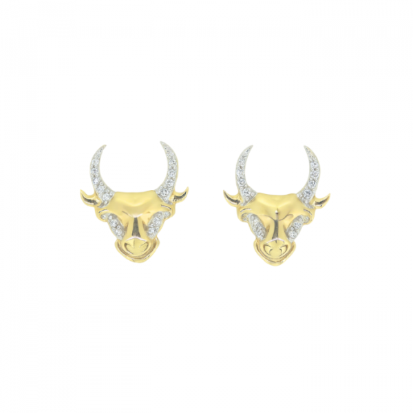 .07TCW Diamond Bull-Head Stud Earrings 10KT/15MM  *FINAL SALE*