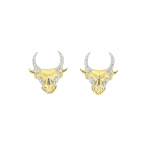 .07TCW Diamond Bull-Head Stud Earrings 10KT/15MM  *FINAL SALE*