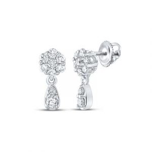 .25TCW Diamond Cluster Dangle Stud Screwback Earrings 10KT WG   *FINAL SALE*