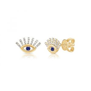.09TCW Diamond & Genuine Sapphire Evil Eye Stud Earrings 14KT *CLEARANCE-FINAL SALE*