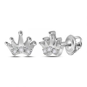 .05TCW Diamond Crown Screwback Stud Earrings Sterling Silver   *FINAL SALE*
