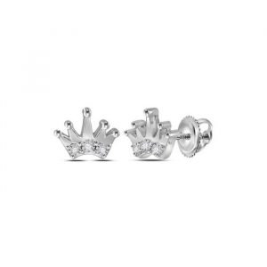 .05TCW Diamond Crown Screwback Stud Earrings Sterling Silver *FINAL SALE*