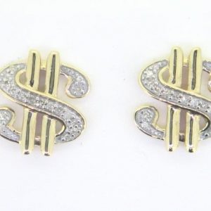 .10TCW Diamond Dollar Sign Stud Screwback Earrings 10KT   *FINAL SALE*
