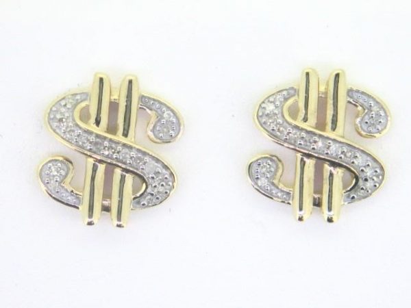 .10TCW Diamond Dollar Sign Stud Screwback Earrings 10KT   *FINAL SALE*