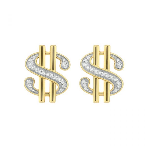 .10TCW Diamond Dollar Sign Stud Screwback Earrings 10KT  *FINAL SALE*