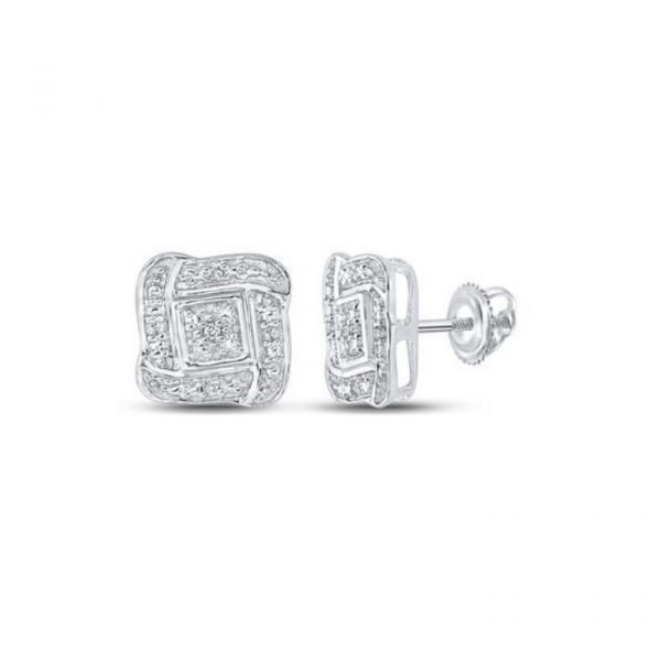 .05TCW Diamond Fancy Micro Pave Stud Earrings Sterling Silver  *CLEARANCE-FINAL SALE*